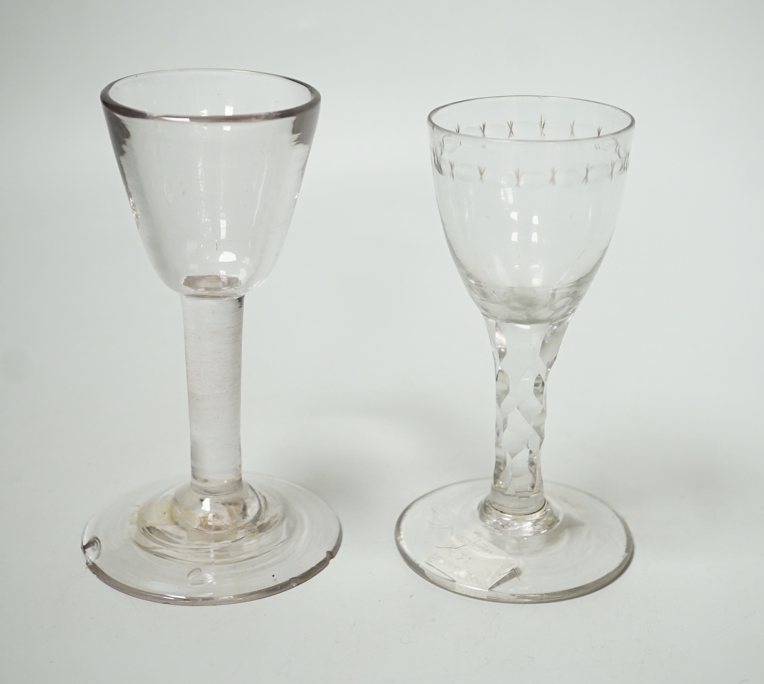 Two George III cordial glasses, tallest 13cm